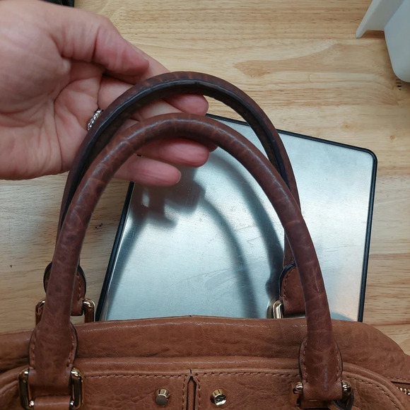 Michael Kors Gold Studded Brown leather handbag Purse Tote Large - Picture 6 of 10